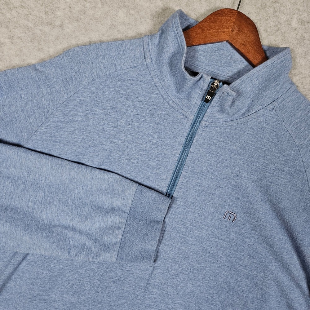 Travis Mathew Golf (Mens XL) Zachary 1/4 Zip Pullover Blue Heathered Long Sleeve